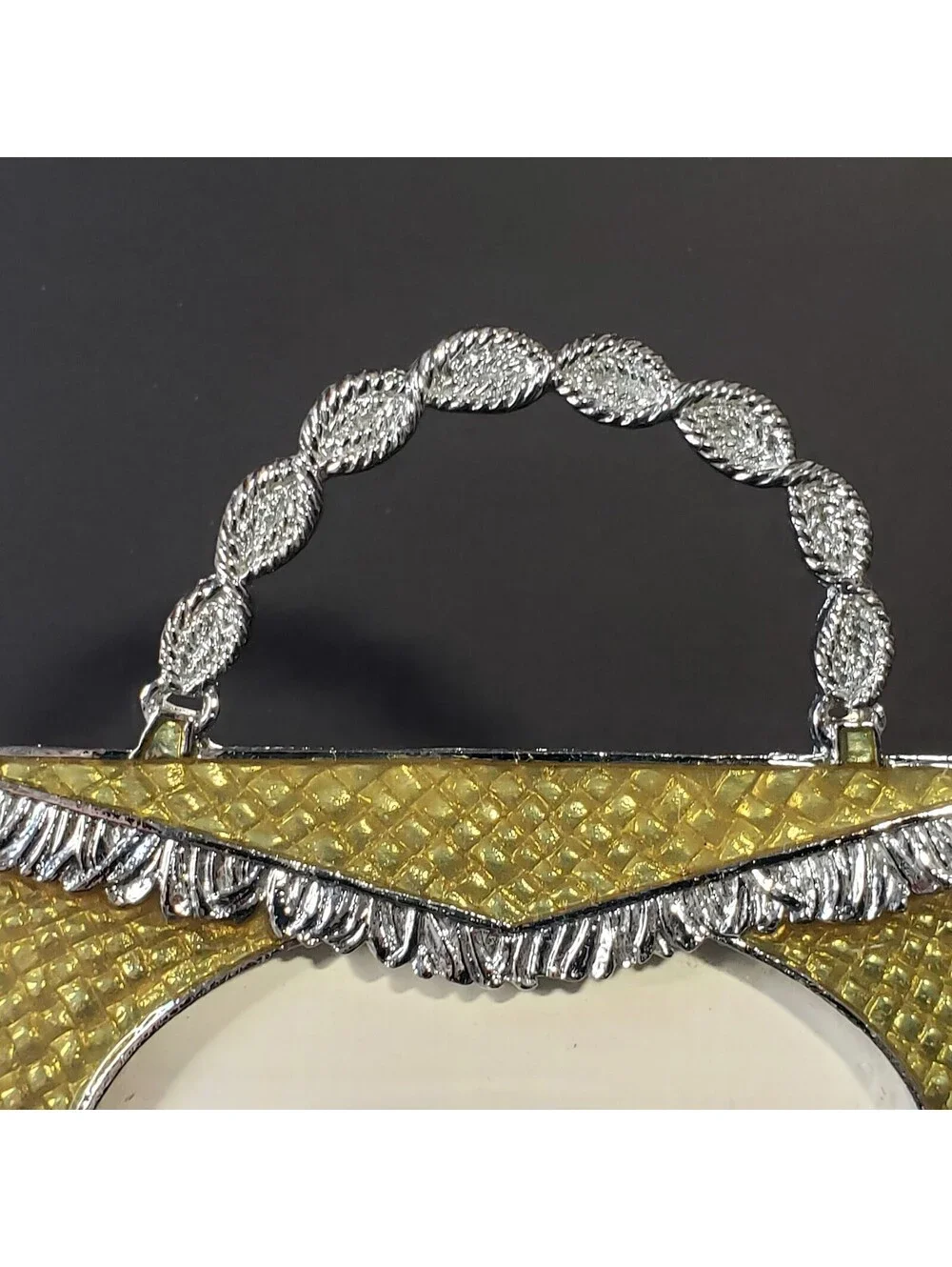 S. Sunflower Metal Gold Enamel Purse Photo Frame Handbag 3.5 x 2.5 Picture Easel